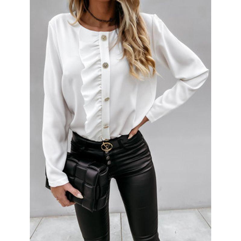 Long Sleeve Ruffle Button Blouse2022 Autumn Long Sleeves Ruffles Button Blouses