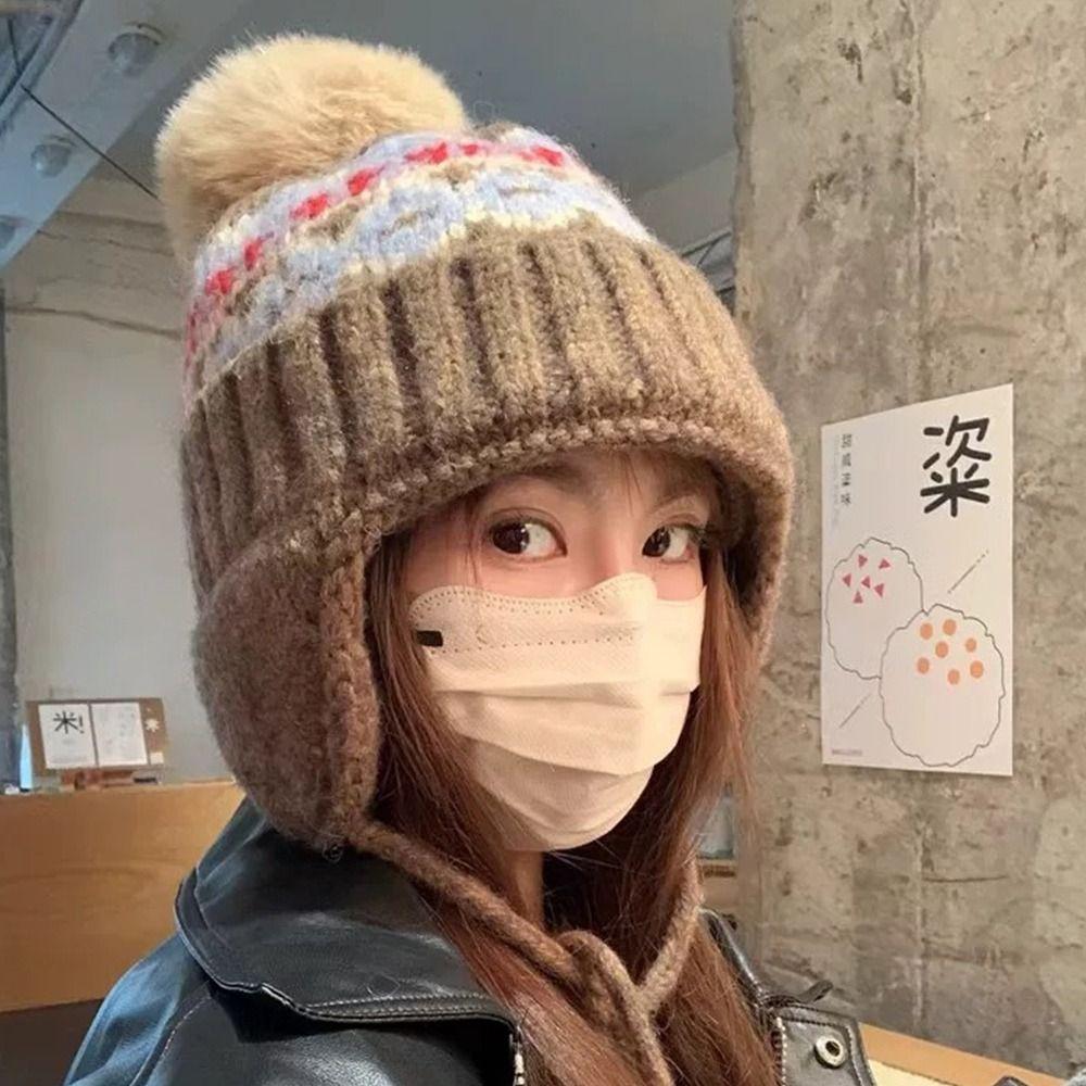 Fashion Warm Winter Hat Thickened Ear Protection Knitted Cap Cute Bomber Hat Outdoor