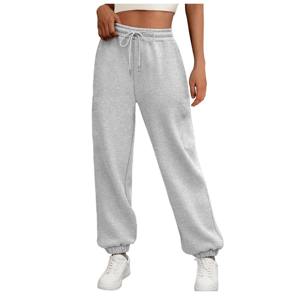 Solid Color Women Pants Pocket Long Women's High Waist Sweat Pants Loose Casual Autumn Winter Wear