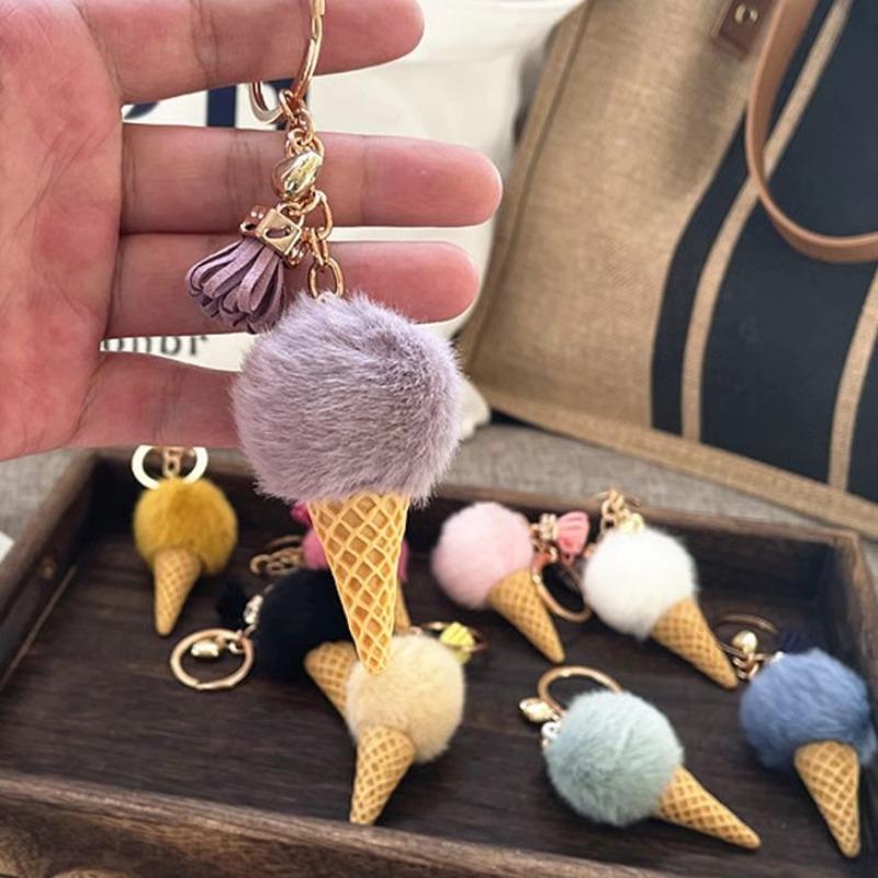 Schattige IJshoorntje Pluche Sleutelhanger Cartoon Pompom Tas Bedeltje Auto Sleutelhanger Accessoire