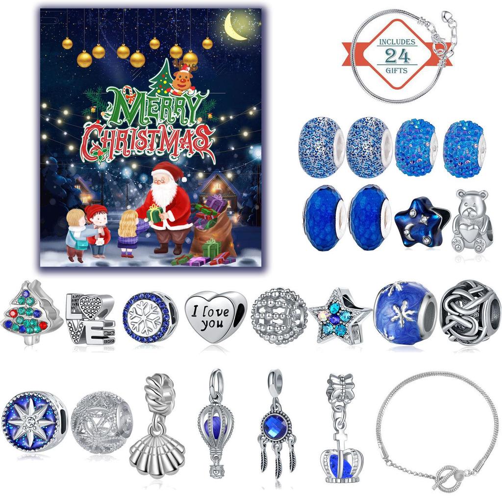 Maida Blue Series DIY Christmas Countdown Calendar Bracelet Gift Set - Dreamy Starry Sky Theme