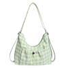 Fresh Plaid Drawstring Shoulder Bag, New Large Capacity Sports Outdoor Crossbody Bag, Versatile Stylish Women's Bag