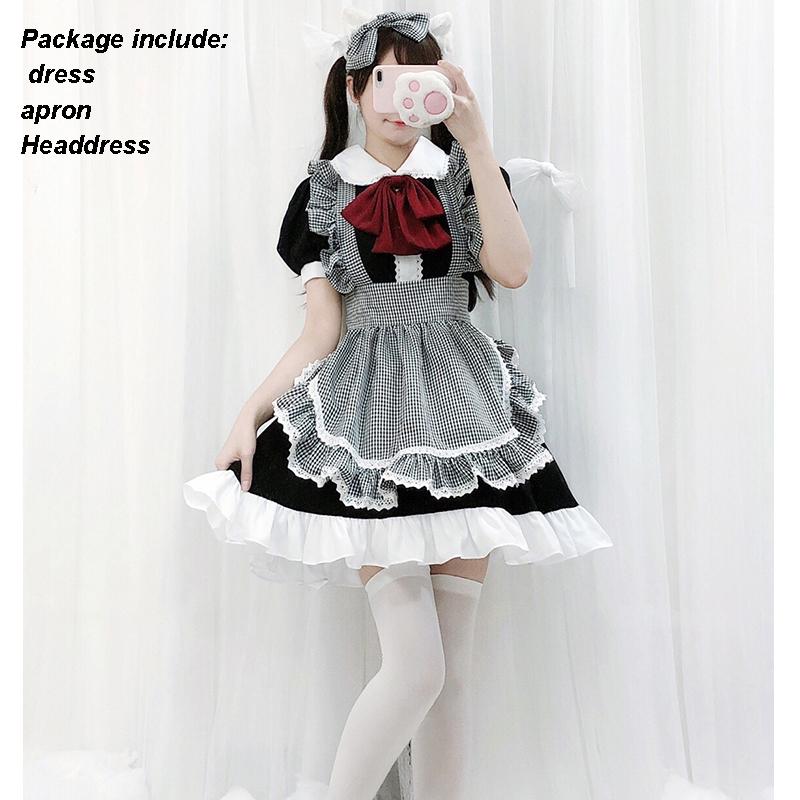 Womens Maid Outfit Headwear Anime Cosplay Dress Halloween Costume with Apron