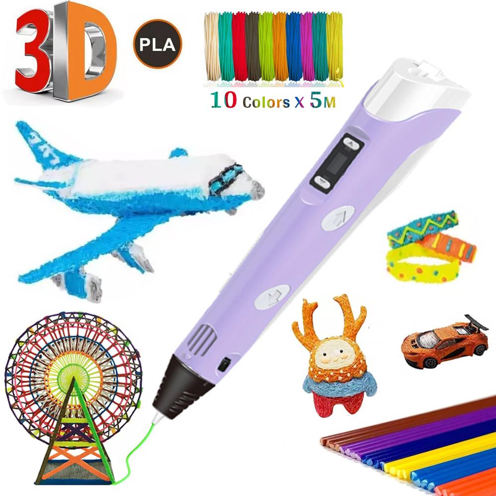 

10 цветов x 5 м PLA-филамент Набор для 3D-ручки для печати Дудл-принтер Рисование Подарок для детей - Доступен в четырех цветах фиолетовый