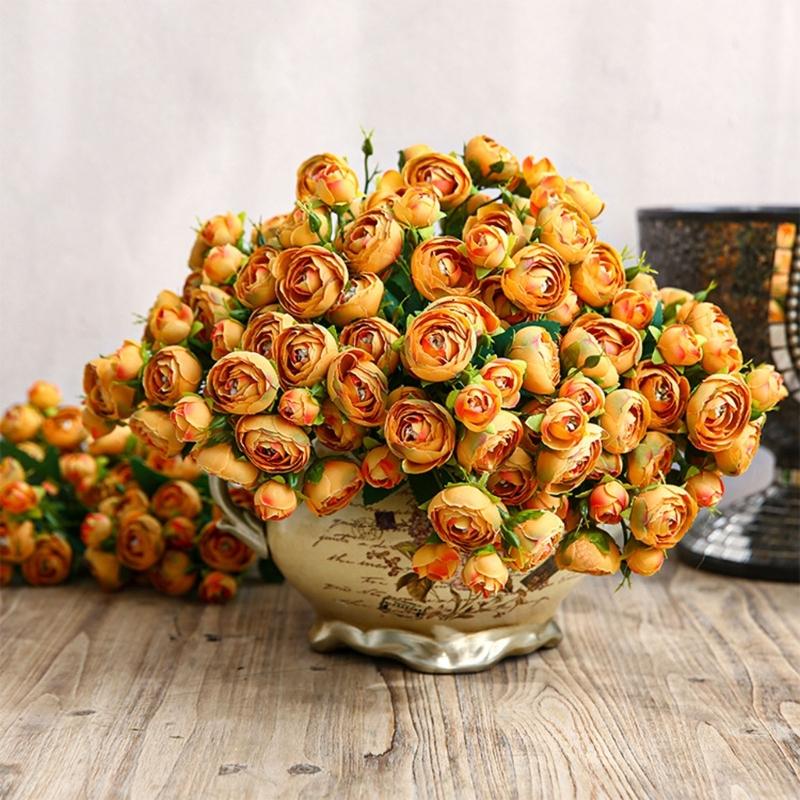 15 Köpfe Künstliche Rose Kamelie Seidenblumenstrauß Heim Hochzeitsdekoration für Tischaufsätze Blumenarrangement