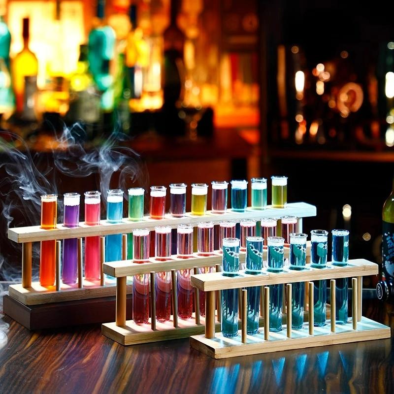 6-12 Pezzi Provette Bicchiere da Shot Rack in Legno per Provette Set Creativo di Bicchieri da Cocktail Accessori per Bar Feste