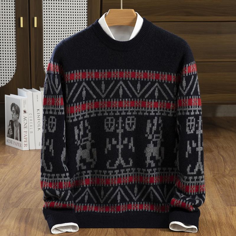 Мужской кашемировый свитер в стиле Сяо Чжаня: Толстый вязаный свитер в стиле Фэр-Айл, свободный крой для осени/зимы L (130-150 kg)