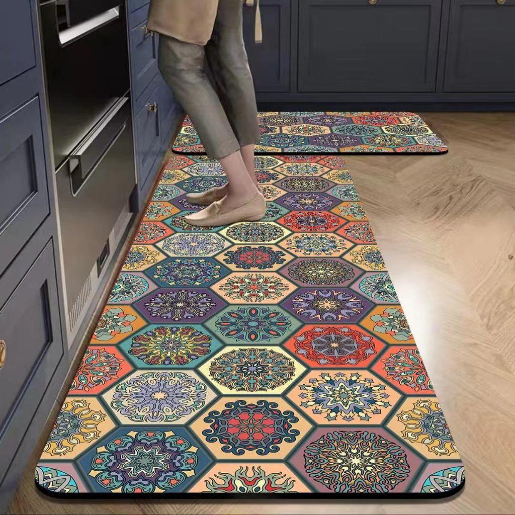 European Style Non-Slip Waterproof Kitchen Floor Mat, Oil-Absorbing and Wash-Free