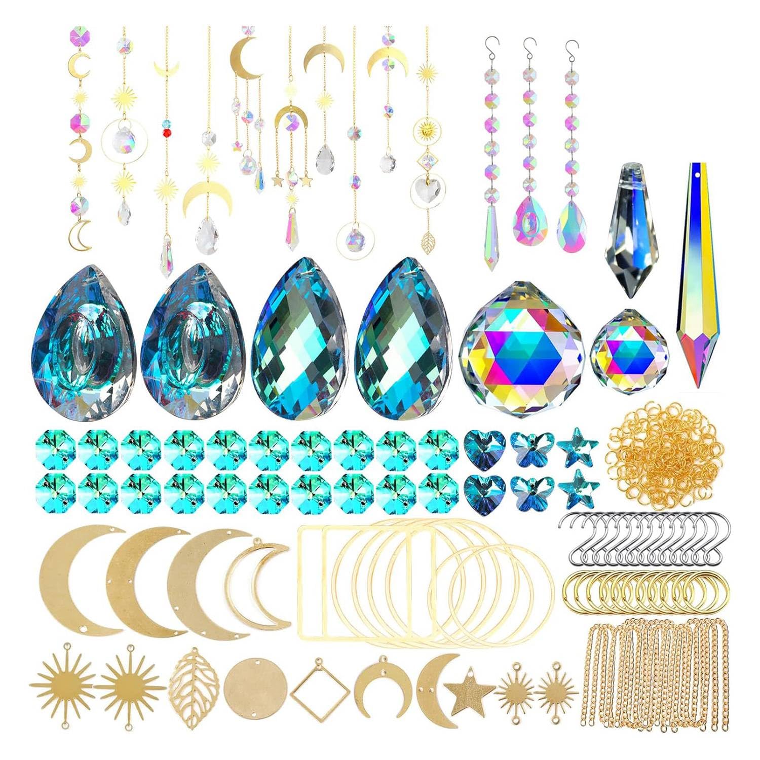 

Buerjia 370pcs Crystal Suncatcher Kit Hanging Chandelier Crystal Prism Parts Rainbow Maker Pendant DIY Suncatcher Beads, Durable Fine Finish