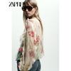 Zaprha 2025 Autumn New Western Style Beautiful Flowers Print Translucent Casual Shirts Women 6852111