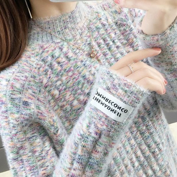 Damen Nerz Samt Pullover Fleecegefüttert Lockere Passform Dick Warm Winter Oberteil