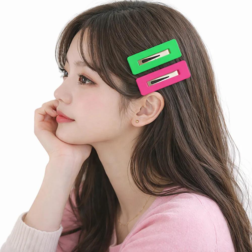 10 Fluorescent Square Matte Color Snap Clips, Bangs Fixing Pins, Point Girl Group Hair Clips, High Teen Y2K Look