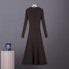 POLO neck knitted big swing skirt, European and American slim-fitting waist medium and long skirt women's knitted dress women