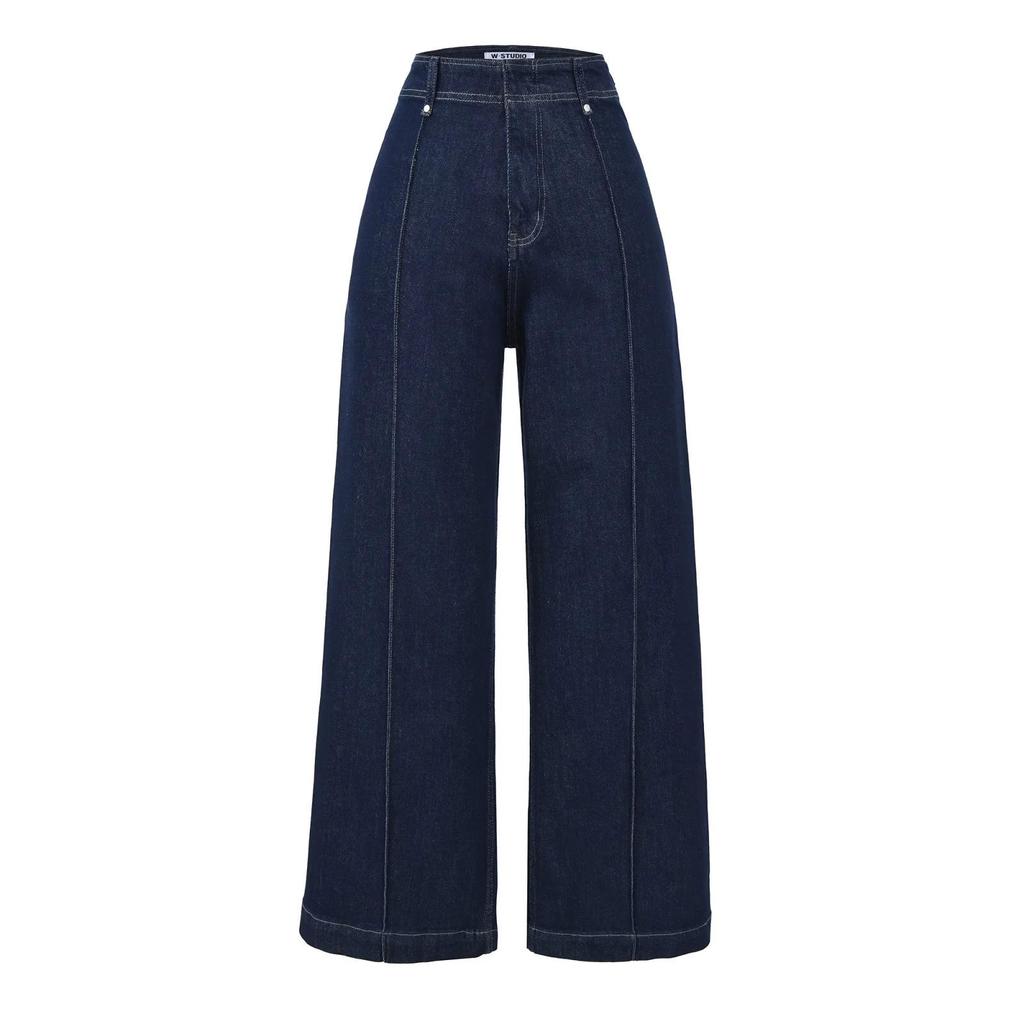 High-Waisted Women's Wide-Leg Jeans with Contrast Stitching - Versatile, Slimming, and Crisp Pants for Spring and Autumn.