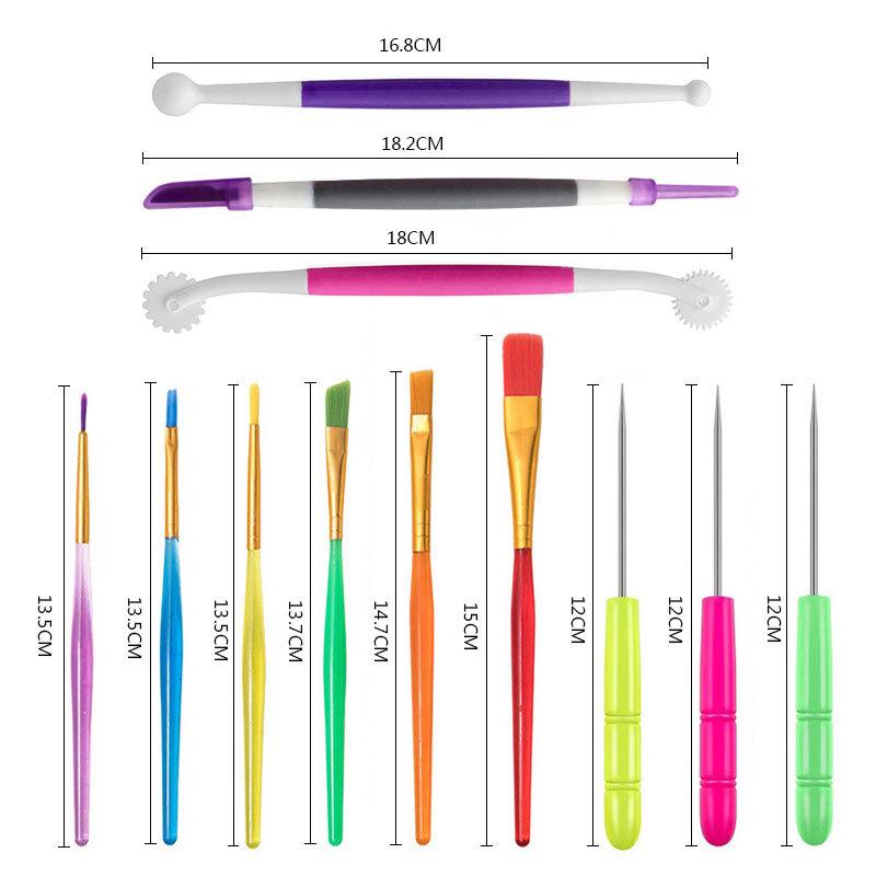 12dílná sada nástrojů na zdobení dortů a sušenek: Štětce, Nástroje na fondán, Jehly, Pinzety pro kávové umění.