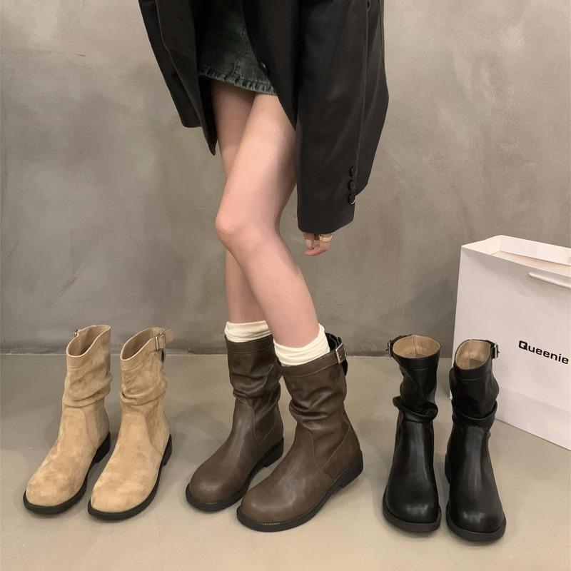 2026 New Autumn and Winter Suede Thick Heel Retro Midsole Knight Boots Women's Shoes