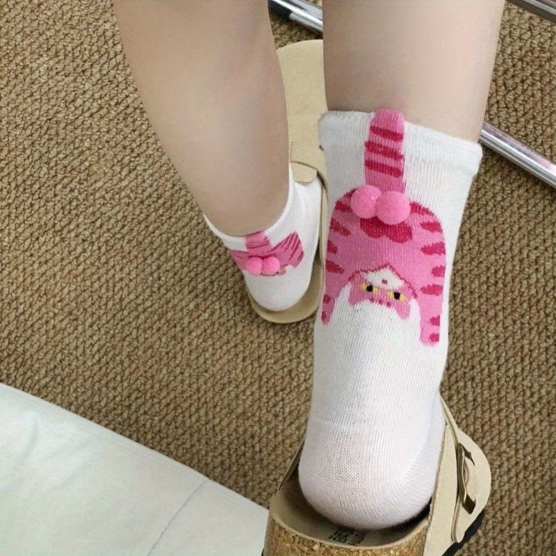 Cartoon Cat Egg Couple Socks Cozy Mid-Calf for Maternity Warm Winter Cute Present for Christmas Cat Lovers Family