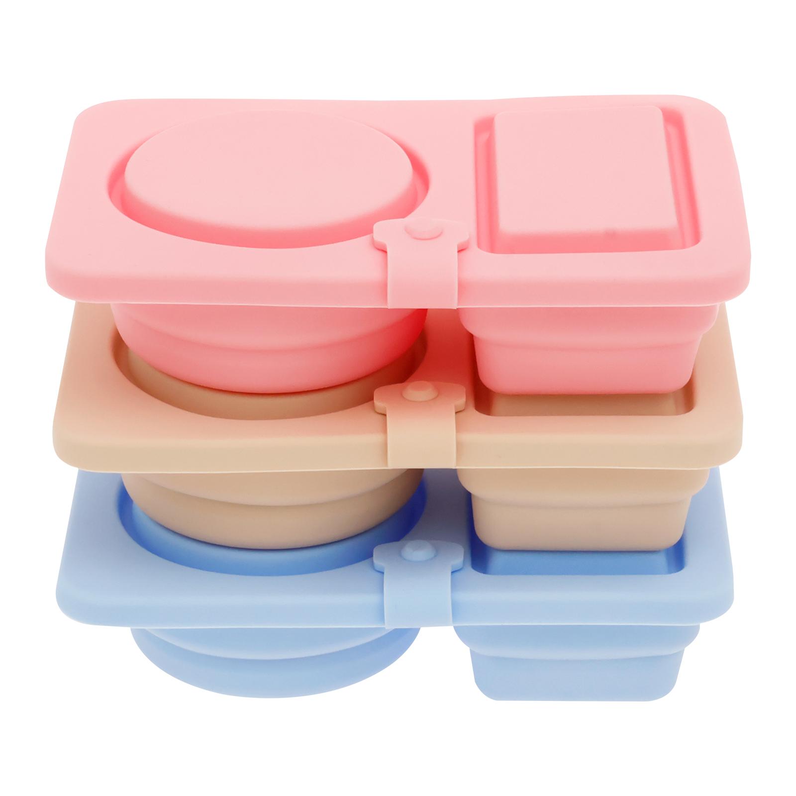 

3Pcs Silicone Collapsible Food Container Lunch Box Double Compartment Snack Salad Bento Dressing Sauce Container Portable