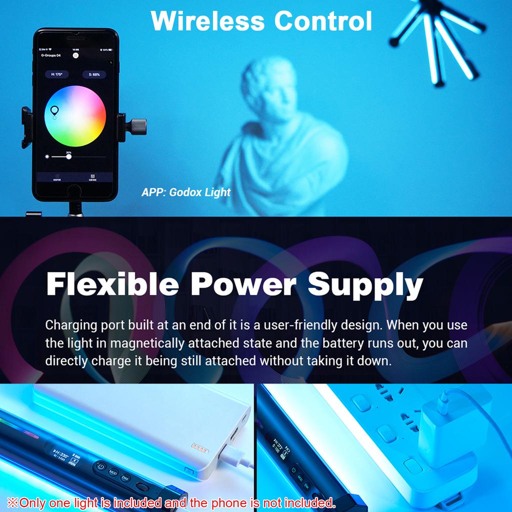 Godox TL30 Full Color RGB Tube Light Professzionális LED fényképezési fénypálca, kétszínű hőmérséklet