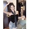 Leopard print tube top season sleeveless top sling vest women's summer pleated design sense neck silk scarf backless American hottie