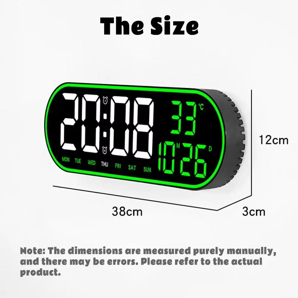 15-inch LED Digital Wall Clock Snooze Clock Color Outer Frame Temperature Date Week Display Remote Control Electronic Mute Clock