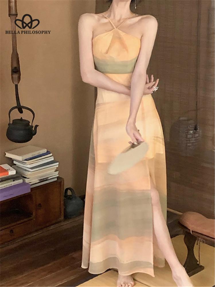 

Платье миди, женское элегантное летнее платье без рукавов с открытой спиной, модное весеннее облегающее повседневное винтажное платье, женская одежда S жёлтый