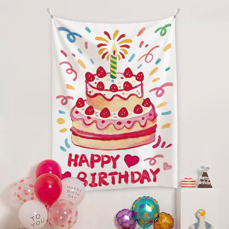 Pink Strawberry Oil Painting Style Tapestry for Bedroom or Dorm