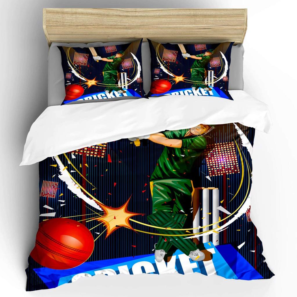Cricket Duvet Cover Set Abstract Sports Pattern Bedding Set Microfiber Player Playing Game Of Cricket Double Queen Quilt Cover