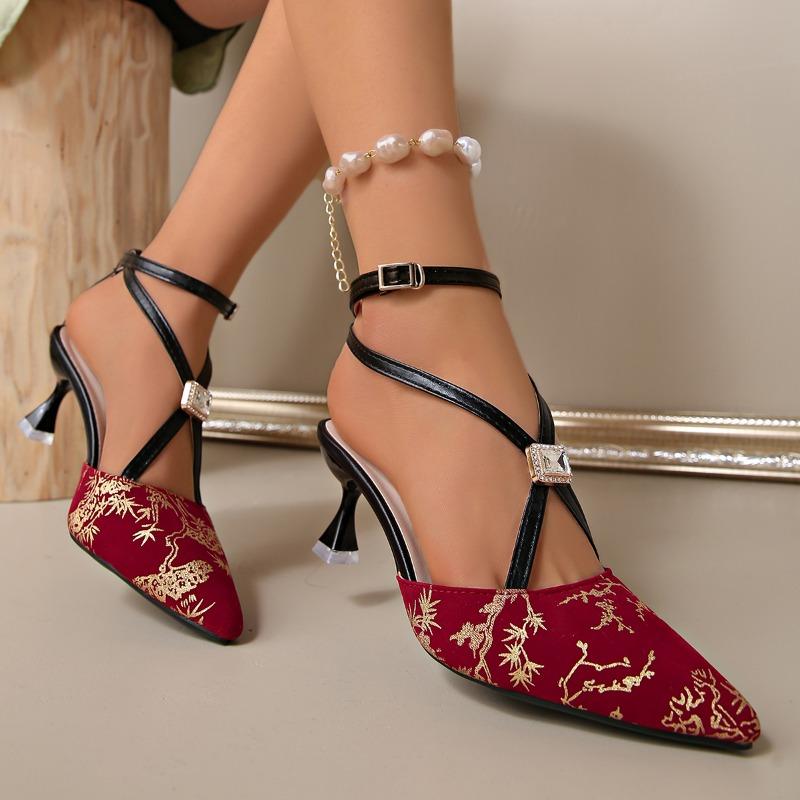 Fashion Sexy Lace Pointed Toe Stiletto Shoes for Women 2025 Summer New Fashion Back Empty Toe Sandals for Women  Sandals