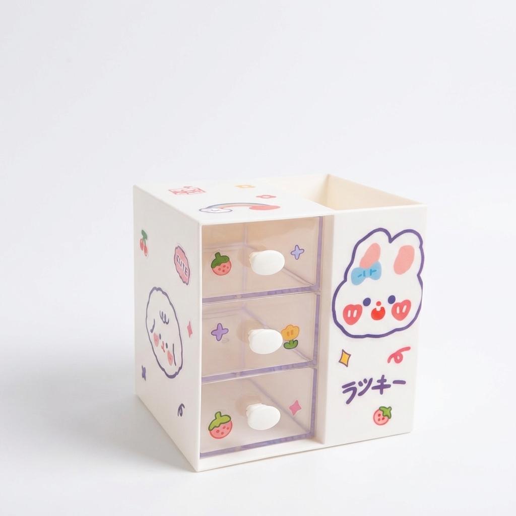 Mignon Organisateur de Pot à Crayons Dessin Animé pour Filles Étudiantes Bureau Boîte de Rangement Multifonctionnelle avec Compartiments pour Papeterie