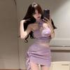 Internet Celebrities Sexy Sweet Three-dimensional Flowers Hollow and Thin Neck Split Skirt Three-piece Swimsuit Women Soak In Hot Springs
