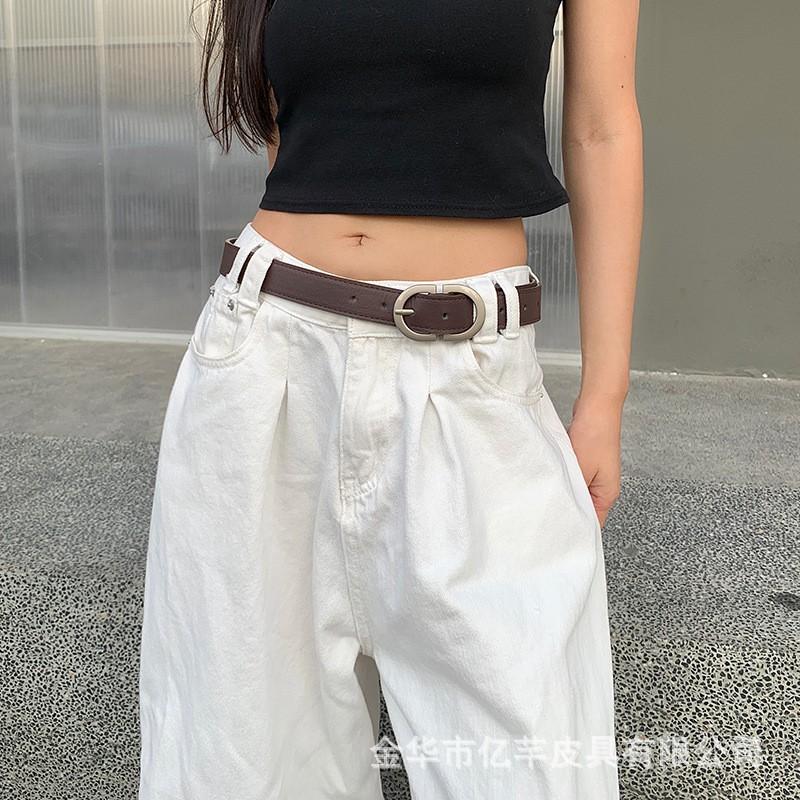 Womens Pin Buckle Belt Coffee PU Leather Versatile Jeans Ins Style