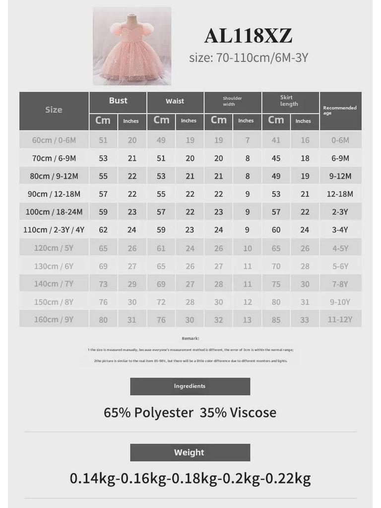 One-Year-Old Pink Puff Sleeve Flower Girl Princess Dress with Mesh Skirt