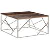 VidaXL Coffee Table Silver Stainless Steel and Solid Larch Wood, Side Table, End Table, Accent Table, Table 349957