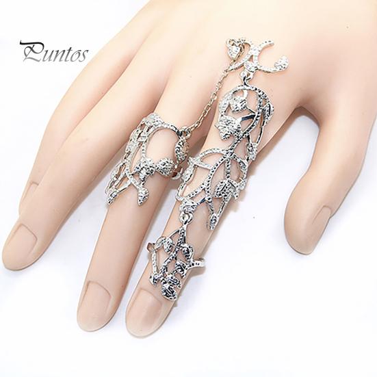 Finger Chain Ring Flower Pattern Jewelry Adjustable Women's Fashion Women Link for Wedding