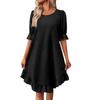 Women's Summer Casual Midi Sleeve Dress Round Neck Color Pullover Dresses