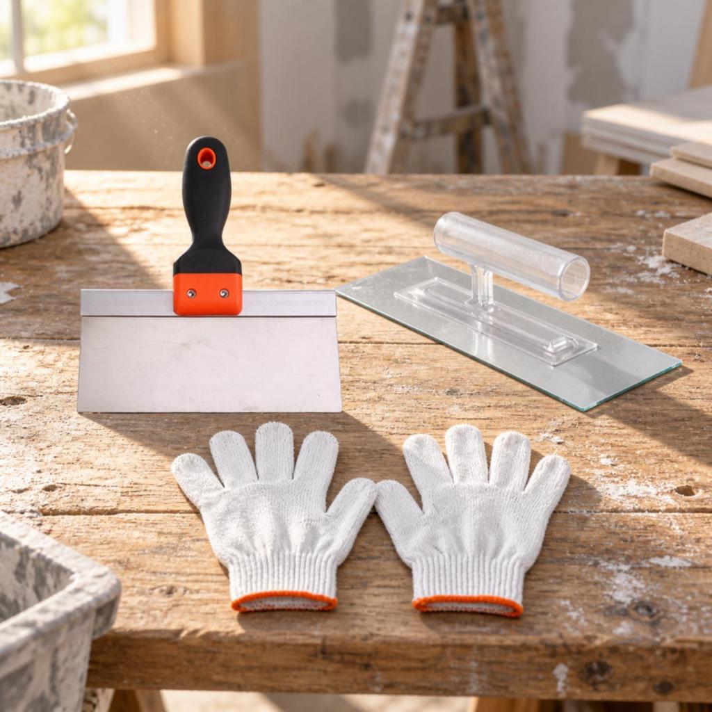 Putty Knife with Smoothing Tool and Work Gloves Reinforced Stainless Steel NonSlip Grip