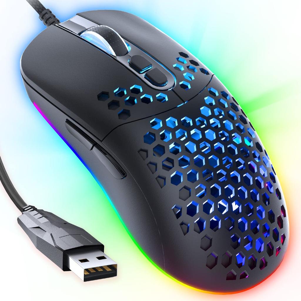 QYD Q306 PRO Honeycomb Gaming 12800 Ergonomic USB Gaming 7 Programmable LED Breathing RGB Compatible with Windows Mac and with a Braided Cable