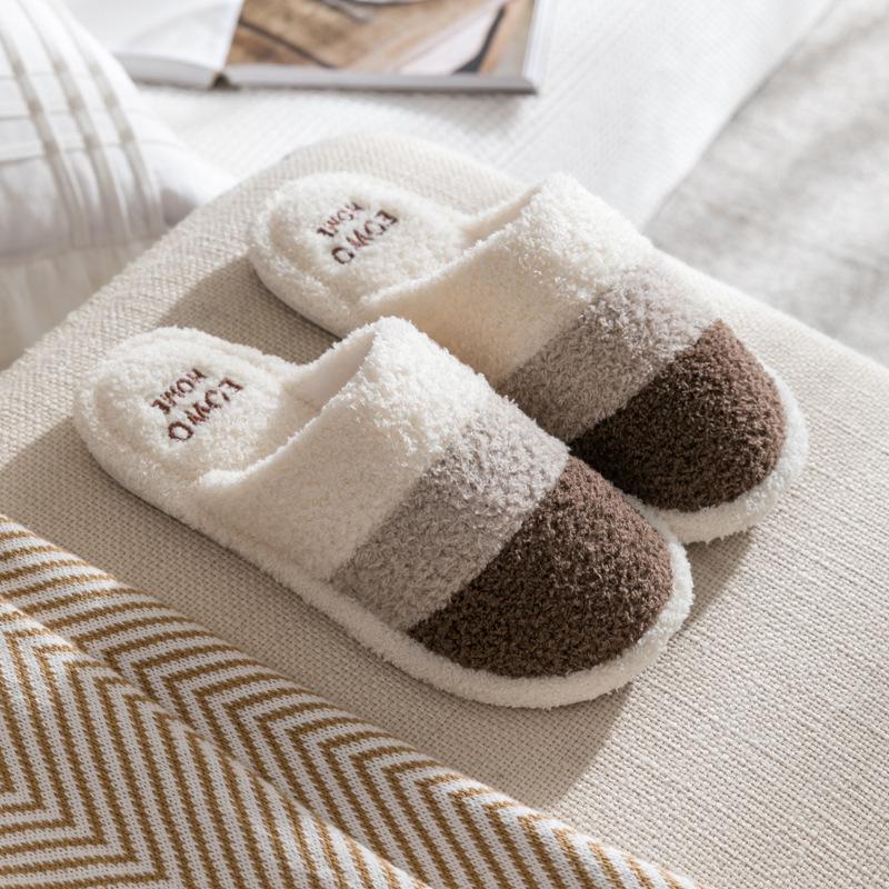 Popularne Przytulne Futrzane Bawełniane Kapcie dla Par - Antypoślizgowe, na Grubej Podeszwie do Noszenia w Pomieszczeniach na Jesień i Zimę