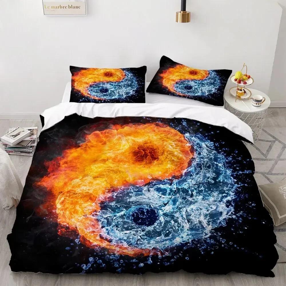 Top Yin Yang Duvet Cover Mandala Bohemian Bedding Set Retro Lotus Tai Chi Bagua Comforter Cover Chinoiserie Quilt Cover