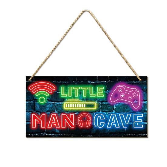 1/4Pcs Neon Light Effect Wall Decoration Wooden Game Theme Wall Art Sign Home Bedroom Gaming Room Cyberpunk Hanging Ornament