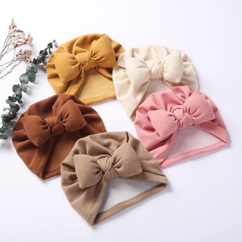 New Autumn and Winter Imitation Cashmere Baby Pullover Hat Filled with Cotton Bow Children's Hat Baby Fontanelle Tire Cap
