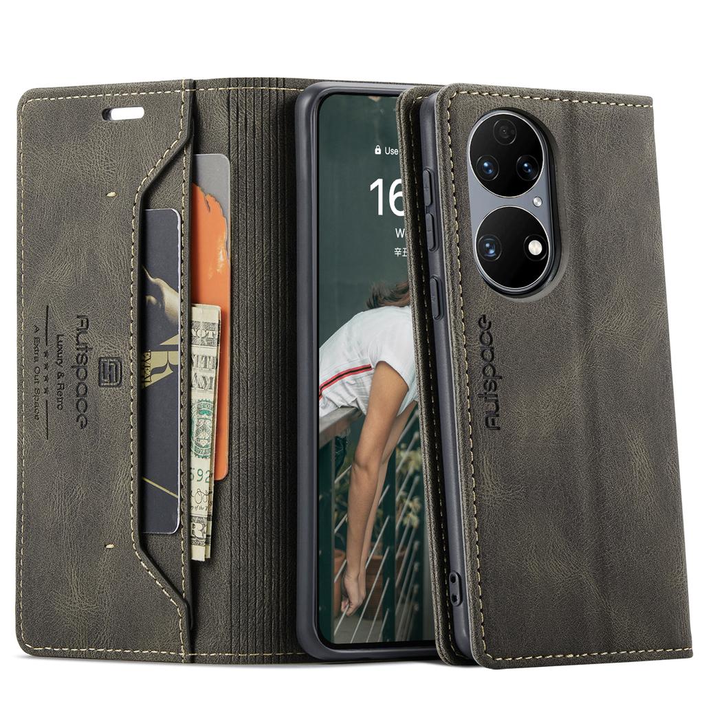 For Huawei P50E/Huawei P50 4G Wallet Case AUTSPACE A01 Leather Stand Cover with RFID Blocking Card Holder