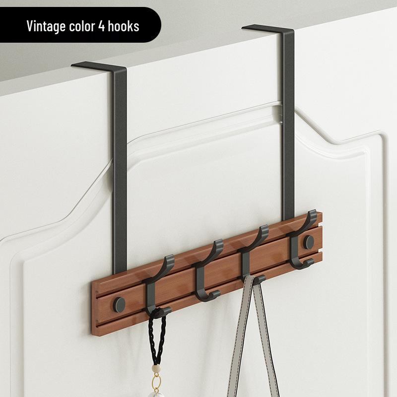 Bamboo & Wood Over-the-Door Hook Wall-Mounted No-Punch Coat Rack - Creative Entryway & Bedroom Storage
