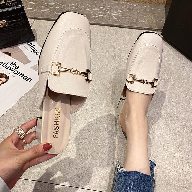 Baotou half slippers women's summer wear new temperament shoes half tray women's shoes cool slippers thick heel single shoes