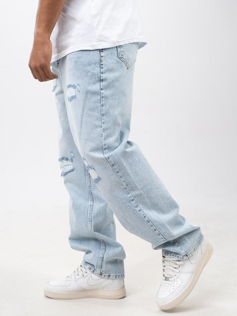 Dés Chanceux Petits Dés Jeans Amples Homme Bleu Clair Lavé