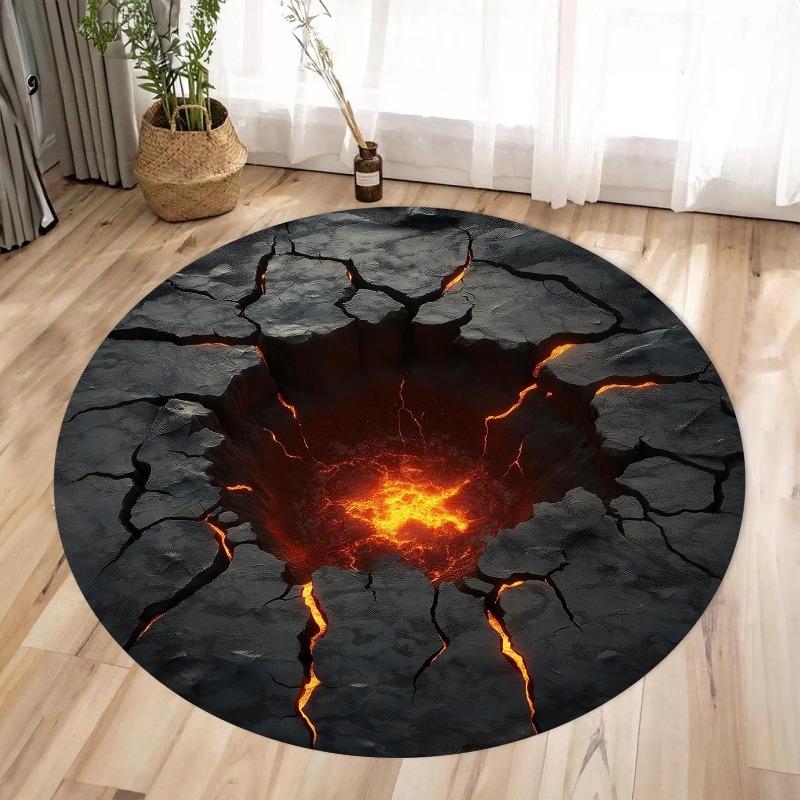 3D Unterwasserwelt Runder Teppich Gebrochener Boden Design mit Haifisch Druck Rutschfest Langlebiger Teppich, Atemberaubender Visueller Effekt Mode