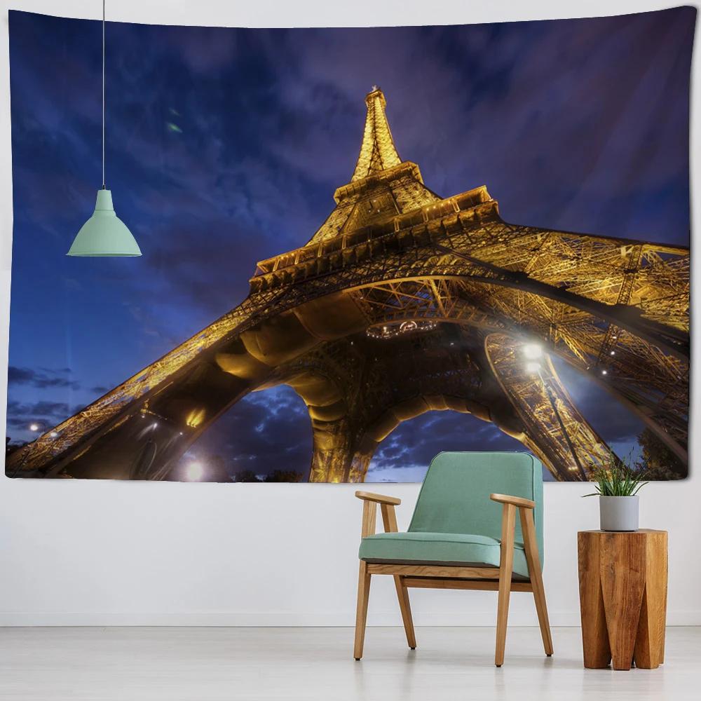 Eiffel Tower Landscape Tapestry Wall Hanging Vintage Style Background Cloth Home Decoration Living Room Dormitory Decoration