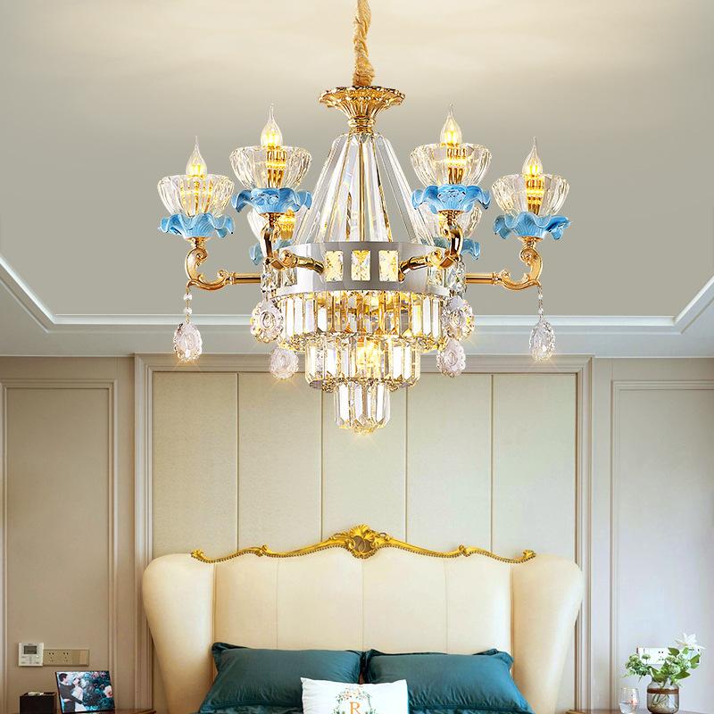 Luxury Living Room Chandelier French Crystal Living Room Light Modern Villa Dining Room Bedroom Ceramic Pendant Lights