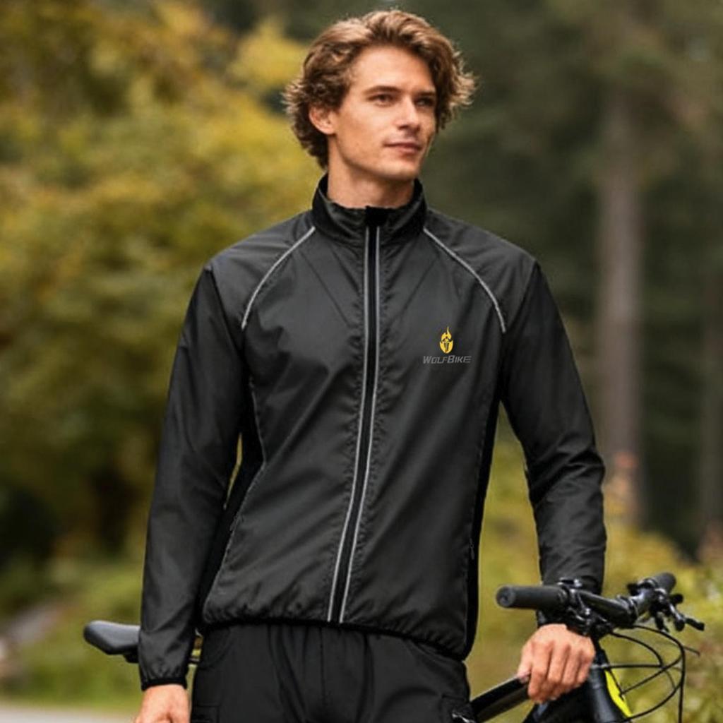 Wosawe Men's Reflective Cycling Windproof Waterproof Breathable Sports Long Sleeve Cycling Windbreaker Jacket
